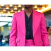 Costumes Mode Hot Pink Hommes Costumes De Mariage Terno Vêtements Simple Boutonnage Revers Double Poches 2 Pièces Veste Pantalon Slim Fit