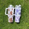 USA warehouse in stock large capacity 40oz cow print rhinestone bling studded vacuum insulated stainless steel drinking tumblers water bottle with lid and straw