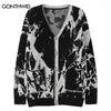 Men's Sweaters Hip Hop Ripped Hole Cardigan Sweater Y2K Harajuku Knitted Pattern Button Jumper Coat Streetwear 2024 Fashion Loose Thick