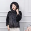 Fur New Arrival 100% Genuine Mixed Colorful Women's Raccoon Fur Coat Hoodies Fur Real Winter Overcoat Female Natural Jacket sr585