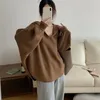 Jaquetas femininas 2024 gola marinha blusa mulheres com início de outono malhas preguiçoso solto lado fenda design manga longa sistema coreano