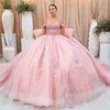 Mexiko Rosa Schatz Ballkleid Quinceanera Kleid Für Mädchen Perlen Applikationen Spitze Tull Geburtstag Party Kleider Prom Süße vestidos de 15