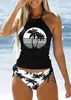 Women's Swimwear Coconut tree split body swimsuit sexy and conservative beach cover belly span T240222