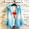 Mäns jackor Gradient dragkedja hoodies 2024 Spring Autumn Sunscreen Coat med fickor Y2K Hip Hop Street Waterproof Outwear