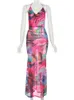 Tie dye printed suspender sexy perspective backless dress for womens fashion ultra-thin wrap buttocks A-line high waisted dress holiday beach vest 240223