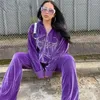 Women's Pants Rhinestone Velvet Tracksuit Zipper Hoodie And Baggy 2 Piece Pajama Sets Streetwear Hip Hop Aesthetic 2024 Autumn Clothes