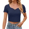 Women's T Shirts Sexy Short Sleeve Vest Fashion Strip Square Neck Top