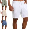 Shorts casuais masculinos moda suéter shorts família linho cor sólida shorts masculino verão praia respirável linho shorts 240223