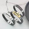 Charm-Armbänder, Edelstahl-Armband, Herren-Armband, gerilltes Ruder, Silikon-Mesh-Link-Einsatz, Punk-Armband, stilvoller, lässiger Armreif