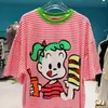 T-shirts pour femmes Harajuku Contraste Vert Rose Rayé Mignon Anime Girl Graphic Tee Lâche Surdimensionné Été Grand 2XL Tops Mode Coréenne