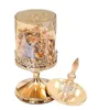 Garrafas de armazenamento frasco de vidro de cristal europeu com tampa luxo rosa doces banhado a ouro ornamentos decorativos arte decoração para casa