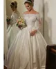 Ball Gown Vestidos De Noiva Satin Wedding Dresses for Women 2021 Long Sleeve Bridal Gowns Pearl Lace Robe de Mariage