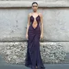 Casual Dresses Ruffles Patchwork Printed Sheer Mesh Spaghetti Straps Maxi Dress Women Sexy Hollow Out Ruched High Split BodyCon Club Party