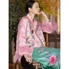 Vêtements ethniques Année de luxe Décor de fourrure chinoise Rétro TangSuit Vestes roses Manteau rembourré