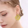 Dangle Earrings Beaded Roundness Golden Sunflower Hand Knitting Alloy Hollow Out Bohemia Fashion Simple Rice Bead