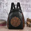 School Bags Vintage Women Leather Backpack Floral Female Double Shoulder Bag Functional Chiniese Style Ladies Handbag