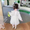 ガールドレス春の秋の女の子ドレス2〜8歳のパーティープリンセス子供長袖レースホワイトコスチュームファッションキッズ服