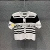 줄무늬 니트 조끼 모조로 장식 니트 셔츠 패션 니트 짧은 소매 탑 여름 캐주얼 니트 셔츠 재킷