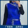 Gilet per abbigliamento etnico Blu royal Colletto alla coreana Cappotto con scollo basso Top per uomo e donna Stesso stile Supporto personalizzazione