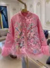 Vêtements ethniques Année de luxe Décor de fourrure chinoise Rétro TangSuit Vestes roses Manteau rembourré