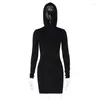 Dames Badmode Jurk Voor Dames 2024 Strand Set Outfits Cover Up Sexy Slim Fit Korte Rok Winter Effen Kleur Lange Mouwen Capuchon Haar