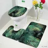 Bath Mats Tropical Leaves Bath Mat Set Green Leaf Monstera Black Carpet Home Bathroom Decor Non Slip Rugs U-shaped Toilet Lid Cover