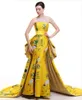 Fashion Gold Prom Pageant Dress for Women 2024 Mermaid Strapless Ruffles Train Formal Party Gowns Celebrity Wear Robe De Soiree