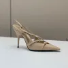 Sandales en cuir véritable verni pour femmes, chaussures de styliste décontractées, à bout pointu, à talons hauts, à bretelles, Slingback, chaussures de mariage pour mariée