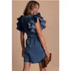 Dames Jumpsuits Rompertjes Blauw Ruche Geplooide Denim Romper Vrouw Met Zakken Drop Levering Kleding Dameskleding Dhyzt