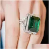Pierścionki ślubne ręcznie robione luksusowa biżuteria 925 szterling sier wypełnienie duża księżniczka Cut Emerald Pave CZ Diamond Parrt Pealue Women Engageme Dhj8q