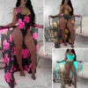 Damenbadebekleidung 2023 Neuer Bikini Hot Springs Badeanzug Damen Dreiteiliges Netzmaskenhemd Kontrastbedruckter Bikini T240222