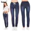 Jeans Ladiguard Plus Size Donna Taglio alto Demin Pantaloni Moda sexy Jeans Ragazze Pantaloni a righe 2022 Primavera Nuovi pantaloni casual con coulisse