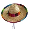 Vêtements de chien mignon mini chiot chat paille tissé chapeau de soleil casquette mexicaine sombrero fournitures pour animaux de compagnie