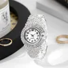 Модные великолепные роскошные блестящие женские ручные часы с кристаллами, стильный комплект Reloj Mujer Oem, золотые кварцевые часы