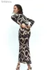 Urban Sexy Dresses Fashion Print Half High Neck Slim Dress for Women Elegant Long Sleeve Bodycon Dresses Spring Female Pending High Street Robes 240223