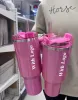 Vakantie Rood Winter Roze Comso PINK Parade 40oz Quenched H2.0 Mok Mok Roestvrij staal glas met siliconen handvat Roestvrij stalen beker met deksel en rietje 0224