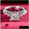 Wedding Rings Luxury Jewelry Handmade Real 925 Sterling Sier Three Stone Princess Cut White Topaz Cz Diamond Gemstones Eternity Wome Dhdvu