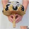 Decoratieve Bloemen Kransen Luxe Diameter 15/18/21/24Cm Bruidsboeket Bruids Bruidsmeisje Boeketten Zwart Goud Lint roos Broche Dhljm