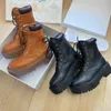 Winter Lace-up Platform Boots Designer Womens Martin Ankle Boot Real Leather Fashion Motorcycle Booties Black Brown Size 35-40
