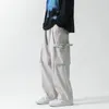Men's Pants Hip Hop Fashion Loose Work Casual Black Khaki Cargo Large Pockets Jogging Sweatpants Side Korean