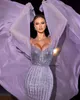 Lila Meerjungfrau-Abendkleider, sexy Spaghettiträger, Pailletten, glänzende Ballkleider mit abnehmbarer Schleppe, formelle Party in Übergröße