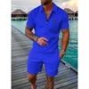 Herrspåriga designer Designer Men 2st Set Shirt Shorts Casual Summer Zipper Lapel Designer T-shirt Topps Man Short-Sleeve Outfits M-6xl Herrpolospår Designer för män