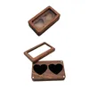 Jewelry Pouches Wedding Ring Box Protective Keepsake Dual Heart Wood Storage Case For Party Ceremony Proposal Birthday Stud Earrings