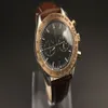 Montre à quartz pour hommes, chronographe Sea Master, cadran noir, chronomètre océan, lunette en or rose, boîtier cannelé, 227c