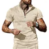Men's Polos Summer Polo Men Solid Stripe Fiess Elasticity Short Sleeve Shirts for Fashion Stand Collar Mens