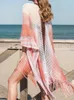 Women's Swimwear Oversize Bohemian Striped V-neck Cape Sleeve Fringed Knitted Summer Dress Beach Cover Up Women Beachwear Crochet Tunic Q900