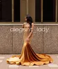 Gold Era Sparkly Mermaid Prom Formal Dresses for Women Luxury Diamond Crystal Velvet Evening Gala Gown vestidos de noche