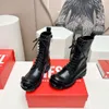 2024 Echt Leer Vrouwen Lace Up Korte Laarzen Ronde Neus Metalen Decor Platform Enkellaarsjes Herfst Winter Knappe Motorfiets Botas disel