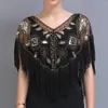 Foulards femmes 1920s châle à paillettes avec des glands perlés perles frange pure maille enveloppes Gatsby clapet boléro cape couverture up240k