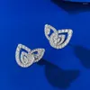 Studörhängen Spring Qiaoer 925 Sterling Silver Lab Sapphire Gemstone Sparkling Flower Ear Studs For Women Fine Jewelry